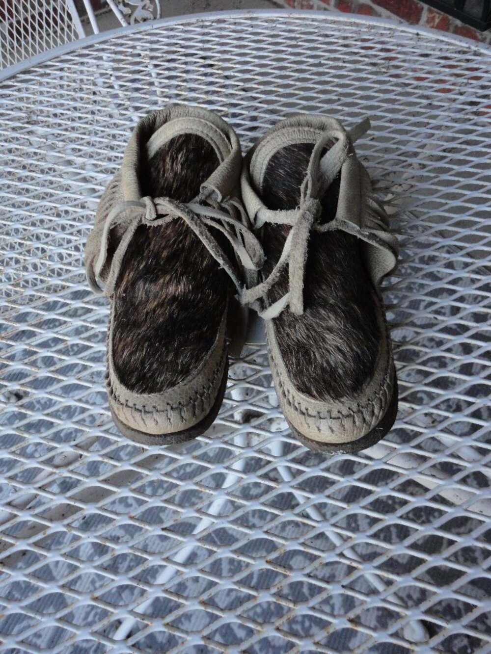 MOCCASIN SLIPPERS BROWN with Fur Women's size 5
